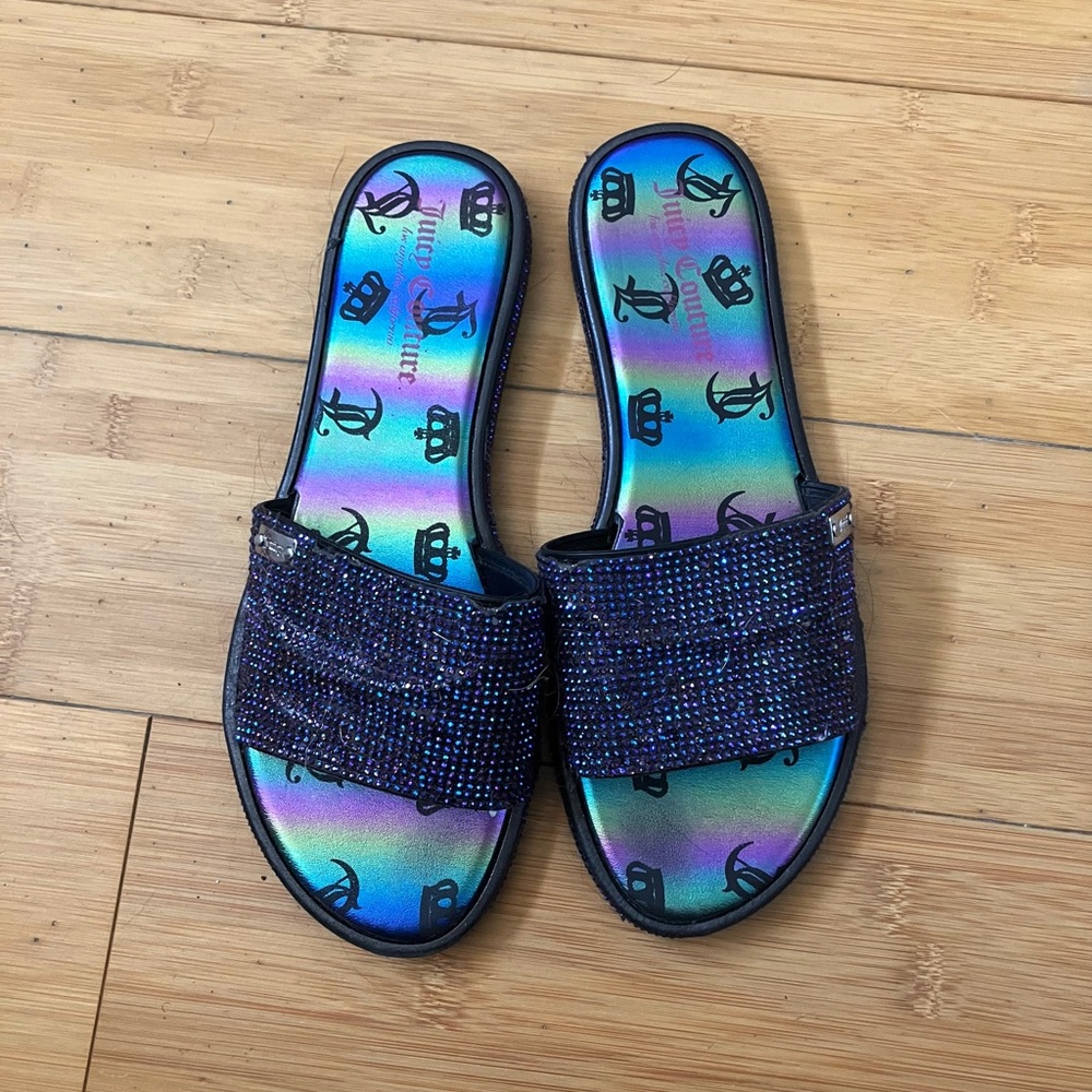 Women’s Size 9 Juicy Couture Iridescent Purple Crystal Slide Sandals Shoes